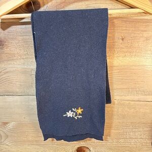 Benetton Navy Blue Scarf with Floral Embroidery